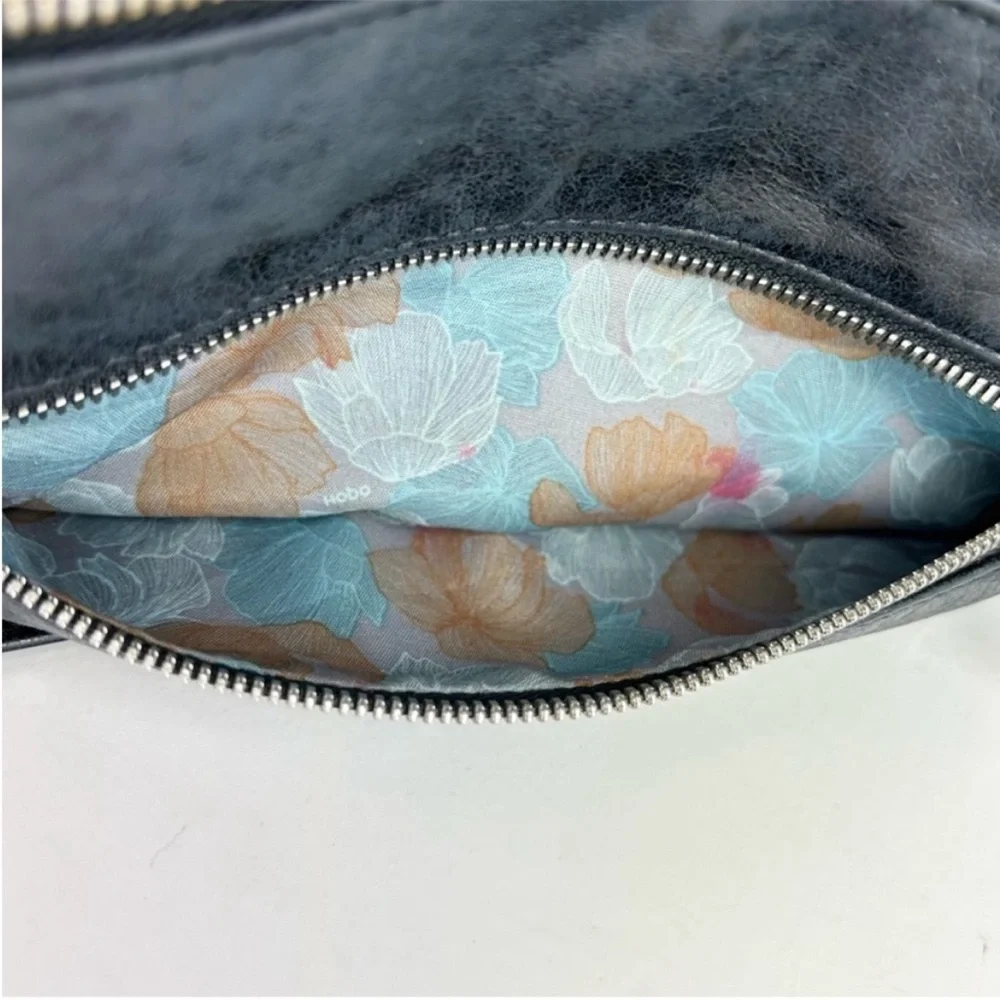 HOBO Mara Navy Blue Gray Leather Boho Crossbody Bag Purse